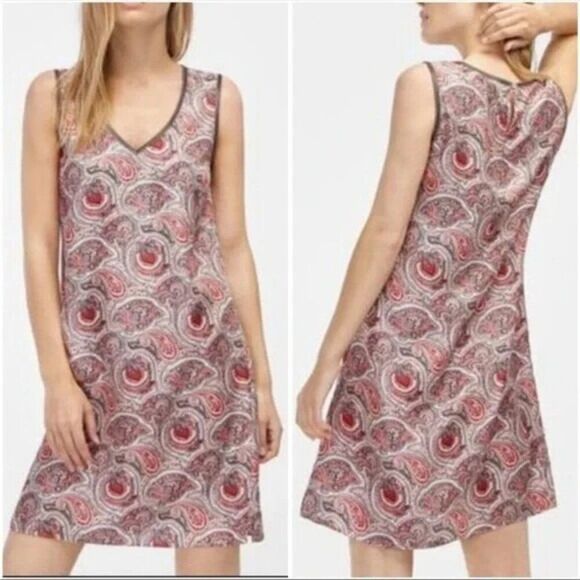 Massimo Dutti Mini Tank Silk Dress EU 36 US 4 Red Paisley V-neck 6603/843 NWT - Picture 1 of 16